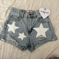 Never Worn Star Denim Shorts From Buddy Love! So Cute I Love It But I Don’t Know If I’ll Find A Place To Wear It Denim Blue High Waist Bottoms With Star Print, High Waist Denim Blue Bottoms With Star Print, High Rise Denim Blue Bottoms With Star Print, Trendy Denim Blue Star Print Bottoms, Trendy Denim Blue Bottoms With Star Print, Trendy High Rise Bottoms With Star Print, Trendy High-rise Bottoms With Star Print, Summer Denim Blue Star Print Bottoms, Denim Blue Summer Bottoms With Star Print