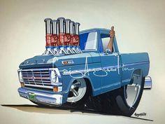 a drawing of a truck with some pipes on the back of it's bed