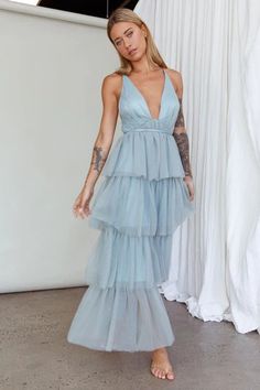 Shop the Auguste Tiered Frill Midi Dress Sage Green | Selfie Leslie Dress Sage Green, Selfie Leslie, Dress Sage, Clothing Tags, Plunging Neckline, No Frills, Sage Green, A Wedding, Midi Dress