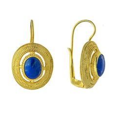 A beautiful piece that exemplifies jewelry art. Georgian-inspired earrings that feature a magnificent oval lapis that is set apart to highlight its beauty. 24k gold vermeil. Size:1 1/8 Inch. Luxury Filigree Oval Earrings, Elegant Gold Lapis Lazuli Earrings, Gold Lapis Lazuli Pierced Earrings, Gold Pierced Earrings With Lapis Lazuli, Luxury Gold Oval Cabochon Earrings, Gold Lapis Lazuli Gemstone Earrings, Gold Lapis Lazuli Earrings, Gold Jewelry With Matching Earrings And Oval Cabochon, Gold Oval Gemstone Earrings