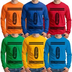 Custom Crayon print T-shirts Halloween Costume Cosplay Long Sleeve T-shirts 100% Pre-Shrunk Cotton T-shirt. Crayon Shirt, Halloween Costumes Scarecrow, Red Crayon, Team Costumes, Halloween Group, Halloween Office, Blue Crayon, Group Costumes, Group Halloween Costumes