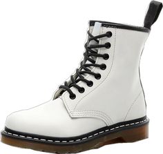 Trendy White High-top Boots, Casual White High-top Platform Boots, Fall White High Ankle Combat Boots, White High-top Platform Boots For Streetwear, White Ankle-high Platform Boots For Streetwear, Leather Martin Boots For Streetwear In Spring, Spring Leather Martin Boots For Streetwear, Trendy White Winter Martin Boots, Trendy White High-ankle Martin Boots