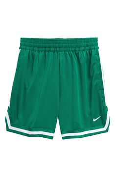 a green shorts with white stripes on the side and a nike logo on the front