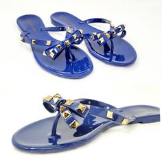 New In Box! Beautiful Sassy Jelly Sandals. Navy Blue With Gold Studs. Only Blue Available. Nude Ones Shown Only For Modeling Only One Available In Each Size So Grab Your Size Fast! Bundle With Any Other Listing For A 25% Off Bundle Deal! Blue Jelly Sandals With Round Toe For Party, Blue Flat Jelly Sandals For Summer, Blue Adjustable Jelly Sandals With Round Toe, Blue Jelly Sandals For Summer Party, Blue Summer Party Flip Flops, Blue Open Toe Jelly Sandals For Vacation, Blue Round Toe Jelly Sandals For Summer, Blue Jelly Sandals For Spring Party, Blue Open Toe Jelly Sandals For Summer