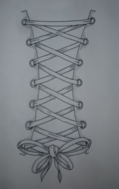 a drawing of a tied up piece of paper with ribbons on it's sides