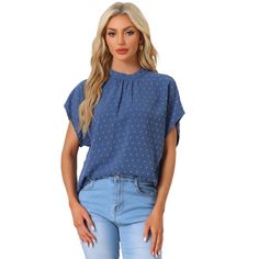 This top with pleated on the front, is fashionable in summer. Soft fabric provides comfort and elegance when you wear it. A must-have loose solid short-sleeve tank vest for women and girls. Occasion: Office, Work, Business, Meeting, Party, Daily, Casual, Weekend, Date, Going Out, Casual, etc. Pair with slim jeans for many occasions. Stylish so that you can pair it with all types of shoes and skirts. Trendy Summer Short Sleeve Top For Workwear, Trendy Short Sleeve Top For Summer Workwear, Trendy Polka Dot Tops For Summer, Polka Dot Blouse For Day Out In Summer, Polka Dot Short Sleeve Spring Tops, Polka Dot Blouse For Summer Day Out, Polka Dot Blouse For A Summer Day Out, Casual Polka Dot Tops For Spring, Trendy Polka Dot Short Sleeve Tops