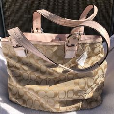 New With Tag And Never Used. Coach Blush Soho Satchel Signature Fabric With Tan Leather Trim, Inside Zip,Cell Phone And Multi-Function Pockets Fabric Lining, Handle With 8 3/4" Drop,Light Khaki/Blush With Silver Hardware Approximate Measurements:7" (L) X 10 3/4" (H) X 5 3/4" (W) Timeless Classic-Rare Find-Retired Item! Coach Dark Brown With Red Trim Dust Bag Included! Dark Brown With Red, Red Pump Shoes, Manifestation List, Brown With Red, Drop Light, Tote Bags For School, Brown Tote Bag, Coach Tote Bags, Carryall Tote