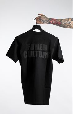 Black on black puff print faded culture t shirt Merch Tshirt Design Ideas, Puff Printing Tshirt, Minimalistic T Shirt Design, Puff Print Design, Black T Shirt Design Ideas, Streetwear Tshirt Design Ideas, Puff Print Tshirt, 2023 Tshirts, Faded Culture