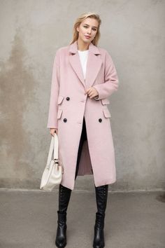 ★★ Welcome to my Ylistyle's shop！！！ Our pink long wool coat, every detail of the coat is handled very well. Made of high-quality fabric, giving you a good touch and very comfortable to wear. Can be customized to your size. It's a great gift for mom or friend. ★★FEATURES 50% wool, 50% fiber nylon polyester Polyester lining Two side pockets Front buttons closure Long coat Overcoat Pink wool coat Autumn winter wool coat Dry clean ★★ More color  https://etsy.me/3YxFN9z ★★ The model's height approx 1 Pink Coat Outfit Winter, Pink Coat Outfit, Pink Jacket Outfit, Trench Coat Winter, Long Wool Coat Women, Pink Wool Coat, Winter Coat Women, Wool Winter Coat, Coat Autumn