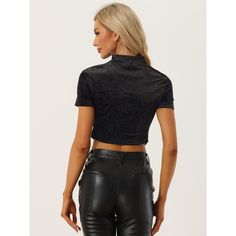 Looking for a stylish and fashionable crop top for your next party or club occasion? Check out the Allegra K Cut Out Top for Women's! Made from soft velvet fabric, this hot top features a glittery sparkle design and short sleeves with a mock neck cut out front. Its cropped length and slim fit make it perfect for pairing with tight trousers or short skirts for a chic and hot look. Add this top to your wardrobe to add a touch of fashion and glamour to any outfit! Fall Party Cropped Tops, Cropped Fall Party Tops, Trendy Short Sleeve Crop Top For Parties, Cropped Tops For Fall Parties, Trendy Fitted Crop Top For Night Out, Fitted Cropped Tops For Club, Trendy Short Sleeve Crop Top For Club, Fall Club Crop Top, Fitted Cropped Crop Top For Party Season