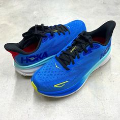 Hoka One One Men's Clifton 9 Blue Running Shoes 1127895/Vrtl - New Shoes Hoka, Blue Running Shoes, Clifton 9, Hoka One One, Blue Yellow, New Color, Running Shoes, Athletic Shoes, The One