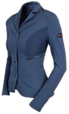 Fitted Blue Outerwear With Stand Collar, Elegant Blue Blazer With Stand Collar, Elegant Blue Stand Collar Blazer, Blue Fitted Outerwear With Stand Collar, Navy Horse Riding Outfit, Equestrian Jacket, Pink Utility Jacket, Black Long Sleeve Riding Outerwear, Equestrian Matchy Sets