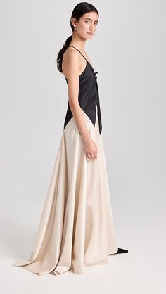 Rosie Assoulin V Gown | Shopbop Evening Maxi Dress With Tie Straps, Elegant Evening Maxi Dress With Tie Straps, Chic Evening Maxi Dress With Tie Straps, Chic Satin Dress With Tie Straps, Sleeveless Maxi Dress With Bow Tie Back For Evening, Elegant Sleeveless Maxi Dress With Bow, Sleeveless Bow Maxi Dress For Evening, Satin Evening Dress With Tie Straps, Chic Sleeveless Maxi Dress With Bow