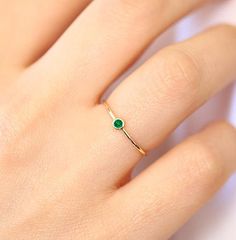 Emerald Ring/ 14k Gold Single Emerald 0.08ctw Engagement Ring/ Dainty Emerald Ring With Bezel Setting, Dainty Emerald Birthstone Ring With Bezel Setting, Dainty Emerald Ring With Prong Setting, Dainty Round Emerald Ring For Anniversary, Dainty Emerald Ring With Round Cut Gemstone, 14k Gold Promise Ring Jewelry For May Birthstone, 14k Gold May Birthstone Promise Ring Jewelry, Dainty Emerald Ring With Round Cut, May Birthstone Ring With Single Diamond For Promise