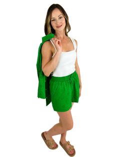 We love a great eyelet. These shorts are done in a kelly green color and have a drawstring waistband. Pair them with the matching top (sold separately) or with any solid tank. Fully lined. 100% cotton Model is wearing Extra Small Pants And Leggings, Short Jumpsuit, Skirt Leggings, Matching Top, Kelly Green, Drawstring Waistband, Love A, Denim Pants, Green Color