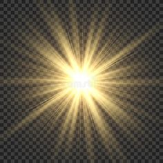 the sun shines brightly on a transparent background, with lens flare and light effects