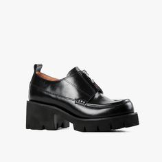 Black Platform Oxford Shoes with Zip Leather Platform Shoes, Black Footwear, Delicate Gold Jewelry, Shoes Chunky, Black Platform Shoes, Round Toe Shoes, Stitching Details, Shoe Boutique, Cropped Denim Jacket