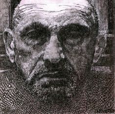 a black and white drawing of an old man