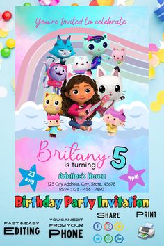 the birthday party flyer is designed to look like it has an image of dora and her friends