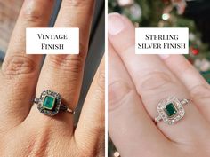 Emerald Ring Vintage / Natural Emerald Ring With Diamond/ Emerald Engagement Ring/ Sterling Silver - Etsy Classic White Gold Emerald Ring For Proposal, Silver Princess Cut Emerald Ring For Wedding, Vintage Emerald Ring With Vvs Diamond, Classic Silver Emerald Ring For Proposal, Vintage Emerald Rings For Wedding, Vintage Emerald Jewelry With Vvs Clarity, Classic Emerald Wedding Ring With Vvs Clarity, Art Deco Silver Emerald Wedding Ring, Silver Art Deco Emerald Wedding Ring