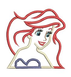 a woman's face with red hair and blue eyes in the shape of a heart