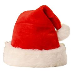 a red and white santa claus hat on a white background