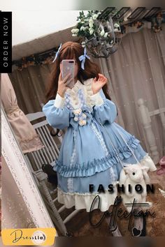 Japanese Gothic Lolita Dress Women Kawaii Bow Bear Lace Blue Dress Long Sleeve Princess Dress Female Cute Sweet Party Vestido Blue Dress Long Sleeve, Long Sleeve Princess Dress, Blue Dress Long, Sweet Party, Lace Blue Dress, Dress Long Sleeve, Lolita Dress, Gothic Lolita, Dress Long