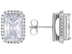 Bella Luce® white diamond simulant 17.04ctw round and rectangle rhodium over sterling silver earrings. Measures approximately 1.00"L x 0.44"W with push backs. The diamond equivalent weight is 10.32ctw. Silver Baguette Cut Diamond Earrings For Formal Occasions, Rectangular Halo Fine Jewelry, White Rectangular Fine Jewelry Earrings, Elegant Silver Rectangular Diamond Earrings, Rectangular Cubic Zirconia Earrings With Diamond Accents, Silver Radiant Cut Jewelry With Halo Design, Classic Formal Earrings With Rectangular Stone, Classic Rectangular Cubic Zirconia Earrings, Radiant Cut Cubic Zirconia Jewelry With Halo Design