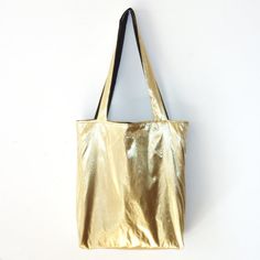 Metallic Gold Tote Bag  Reversible New York Tote Bag, New York Tote, Pretty Tote Bags, Gold Tote Bag, Gold Lame, Gold Bag, Gold Fabric, Fabric Bags, Everyday Bag