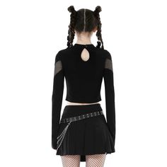 Explore style with our Black Gothic Punk Fishnet Long Sleeve Crop Top. Crafted with fishnet mesh and eyelet detail, it's a standout piece for any outfit. This top in polyester-spandex blend offers comfort, stretch, and a sleek black color. The cropped length and round neck give off an edgy vibe, perfect for adding a punk touch to your wardrobe. Features fishnet mesh and eyelet detail Made of polyester-spandex blend Comfortable, stretchy, sleek black color Cropped length, round neck for an edgy v Fishnet Long Sleeve, Kawaii Socks, A Punk, Gothic Punk, Long Sleeve Crop, Short Socks, Hair Accessories Headbands, Headband Hairstyles, Long Sleeve Crop Top