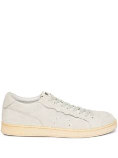 white calf leather suede panelling scallop print logo patch at the tongue front lace-up fastening round toe branded leather insole flat rubber sole Balenciaga Track, Balenciaga Triple S, Suede Fabric, Summer Beach Wear, Derby Shoes, Athletic Sneakers, Espadrille Shoes, Party Shoes, Print Logo