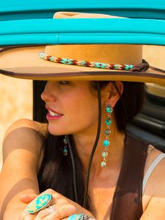 Cheap Classic Hat Bands For Spring, Handmade Turquoise Bohemian Hat Band, Southwestern Beaded Turquoise Hat Bands, Southwestern Turquoise Beaded Hat Bands, Bohemian Beaded Turquoise Hat, Turquoise Beaded Bohemian Hat, Western Turquoise Beaded Hat Bands, Adjustable Southwestern Turquoise Hat Bands, Turquoise Beaded Western Hat