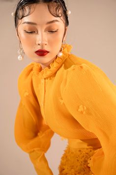 Sadie Flower Set Puffy Long Sleeves, Attractive Clothing, Mean Blvd, Bright Spring, Mass Production, S Models, Designer Collection, Yellow Color, Online Fashion