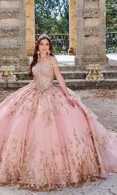 Off-the-shoulder quinceanera dress with beautiful 3D floral appliques, floral embroidery, sequins, stone accents, glitter, and a corset bodice. Pastel Prom Dress, Sage Colors, Plus Prom Dresses, Quinceanera Dresses Red, Green Quinceanera Dresses, Purple Quinceanera Dresses, Glitter Prom Dresses, Classic Prom Dress, Red Quinceanera Dresses