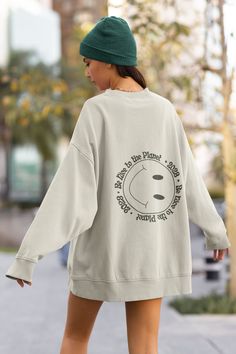 This Earth Day show off just how nice you are to Mother Earth with this cute Spring sweatshirt. In Sky Blue or Sand Natural you can feel fresh af in this y2k themed graphic crewneck, pair this with our joggers and tote bag to satisfy all of your coordinated set dreams! .: Medium-heavy fabric (8.0 oz/yd² (271.25 g/m .: Loose fit .: Sewn-in label .: Runs true to size Oversized Funny Print Long Sleeve Sweatshirt, Oversized Long Sleeve Sweatshirt With Funny Print, Graphic Print Crew Neck Sweatshirt For Loungewear, Streetwear Crew Neck Sweatshirt With Funny Print, Relaxed Fit Crew Neck Sweatshirt With Funny Print, Oversized Graphic Tee Sweatshirt With Crew Neck, Trendy Crew Neck Sweater With Slogan, Relaxed Fit Crew Neck Sweater With Slogan, Trendy Funny Print Sweatshirt For Loungewear