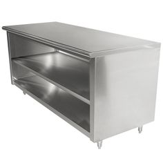 a stainless steel cabinet with two shelves on each side