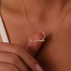 Name Necklace Gold Nameplate Necklace 14k Solid Gold Custom - Etsy Gold Nameplate Necklace, Nameplate Necklace Gold, Name Necklace Gold, Mama Necklace, Sweet 16 Gifts, Name Necklaces, Gold Name Necklace, Nameplate Necklace, Name Jewelry