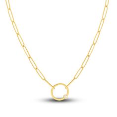 Paperclip Necklace Diamond Accent 14K Yellow Gold 18" | Jared Classic Round Paperclip Chain Necklace, Modern Open Circle Necklace For Formal Occasions, Formal Round Chain Necklace With Spring Ring Clasp, Gold Circular Diamond Necklace, 14k Gold Solitaire Necklace With Cable Chain, Modern Yellow Gold Diamond Necklace Round Cut, Modern Yellow Gold Diamond Necklace With Round Cut, Yellow Gold Diamond Necklace With Paperclip Chain, Modern Round Diamond Necklace With Single Diamond