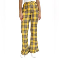 Almost Famous Nwt! Juniors' Yellow High Rise Plaid Flare Jeans Size 5 Measures Approximately: Waist 31 Inch Inseam 31 Inch Yellow Non-stretch Full-length Bottoms, Non-stretch Yellow Cotton Pants, Yellow Full Length Bottoms For Fall, Non-stretch Yellow Cotton Bottoms, Casual Full-length Yellow Bottoms, Non-stretch Yellow Trendy Bottoms, Non-stretch Yellow Trousers, Yellow Wide Leg Bottoms For Fall, Yellow Non-stretch Trousers