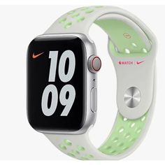 an apple watch with the nike logo on it's wristband, showing the time displayed