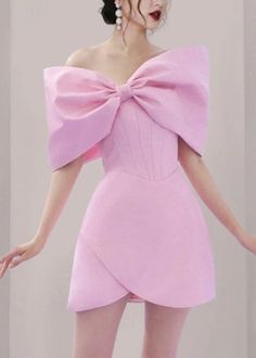 Elegant Pink Bow Solid Cotton Mid Dress Summer EE1063 – Flytonn Bow Top Dress, Mini Corset Dress, Party Vibe, Mid Dress, Modieuze Outfits, Mid Dresses, Hoco Dresses, Look Vintage, Corset Dress