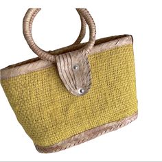 Boho Straw Woven Handbag Beach Bag Color: Tan And Yellow Conditions: Nwot { } Eco-friendly Yellow Crochet Bag For Vacation, Gold Satchel Shoulder Bag For Summer, Gold Satchel Bags For Summer, Gold Handheld Shoulder Bag For Summer, Beach Satchel Bag With Handles, Handwoven Bags For Everyday Use And Vacation, Handwoven Bags For Everyday And Vacation, Everyday Handwoven Bags For Vacation, Handwoven Shoulder Bag For Travel On Vacation