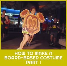 a woman running in a costume with the words how to make a board - based costume part 1