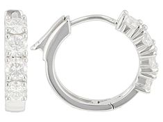 Moissanite Fire® 1.28ctw diamond equivalent weight round, Platineve® earrings. Measures 5/8" L x 1/8" W and have hinged backs. Actual moissanite weight is 1.12ctw. Channel Set Diamond Earrings, Formal Diamond White Hoop Earrings With Channel Set, Formal Cubic Zirconia Huggie Earrings With Halo Design, Diamond Huggie Earrings With Brilliant Cut, Sterling Silver Huggie Earrings With Pave Setting, Diamond Channel Set Hoop Earrings, Formal Round Hoop Earrings With Channel Set, Silver Huggie Earrings With Brilliant Round Cut, Silver Diamond Huggie Earrings With Halo Design