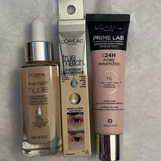 3 Pc Set Of L’oreal Face Makeup Includes: -True Match Nude Hyaluronic Acid Tinted Face Serum In Shade 0.5-2 Very Light -True Match Eye Cream Concealer W/ H.A. In Shade W1-2 Fair -Prime Lab 24h Pore Minimizing Primer (1% Aha+Lha+Bha) Brand New, Unopened! Cream Concealer, Minimize Pores, L Oreal, Face Serum, Eye Cream, Hyaluronic Acid, Concealer, Beauty Tips, Womens Makeup