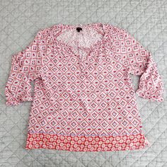 New Without Tag/Never Worn. Misses Size Large. Breezy And Cool, Cute Summer Top With Elastic Neck And Sleeves With Tie Bow Front. 100% Rayon. Non Smoking Home. Pink Floral Print Half Sleeve Blouse, Pink Half Sleeve Blouse With Floral Print, Casual Patterned Blouse With 3/4 Sleeves, Pink Cotton Blouse With 3/4 Sleeves, Pink Cotton Top With 3/4 Sleeves, Pink Floral Print Top With 3/4 Sleeves, Pink Floral Print Tops With 3/4 Sleeves, Talbots Summer, Cute Summer Tops