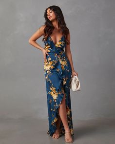 Capriccio Satin Floral Ruffle Maxi Dress – VICI