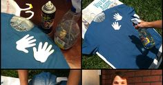 four pictures show the process of making t - shirts with handprints on them