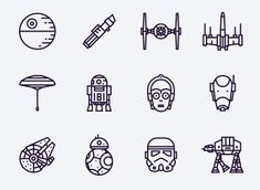 the star wars icons are shown in black and white