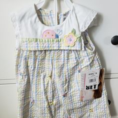 Sweet, Pastel Gingham Print With Embroidered Details In Dress And Collar. Matching Diaper Cover. Button Closure In Back. Cute Plaid Sets For Spring, Cute Plaid Spring Sets, Playful Plaid Sets For Spring, Cute Plaid Playtime Sets, Pastel Gingham, Kid Clothes, Embroidered Details, Gingham Print